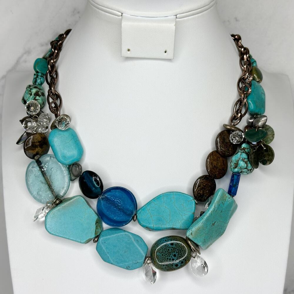 Chico's Chunky Faux Turquoise Statement Necklace 18.5-22.25in ✨